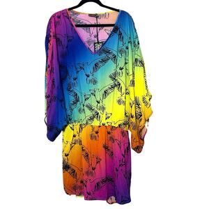 NWT Kurt Geiger Women’s Gradient Colorful Tropical Bird Tunic/Cover Up Size M
